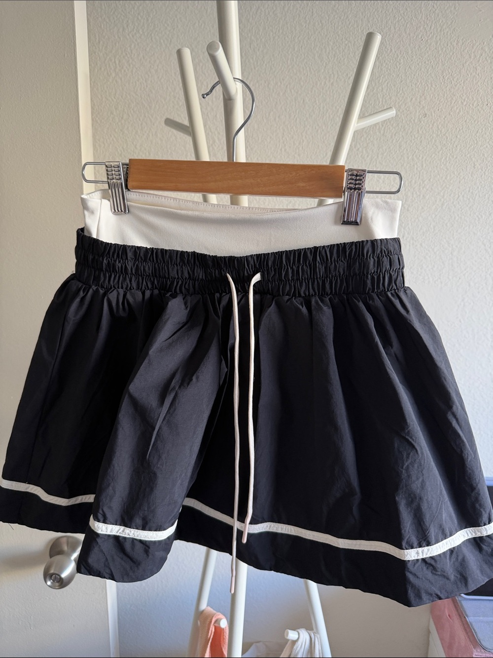 Anthropologie Black and White Drawstring Athletic Skort